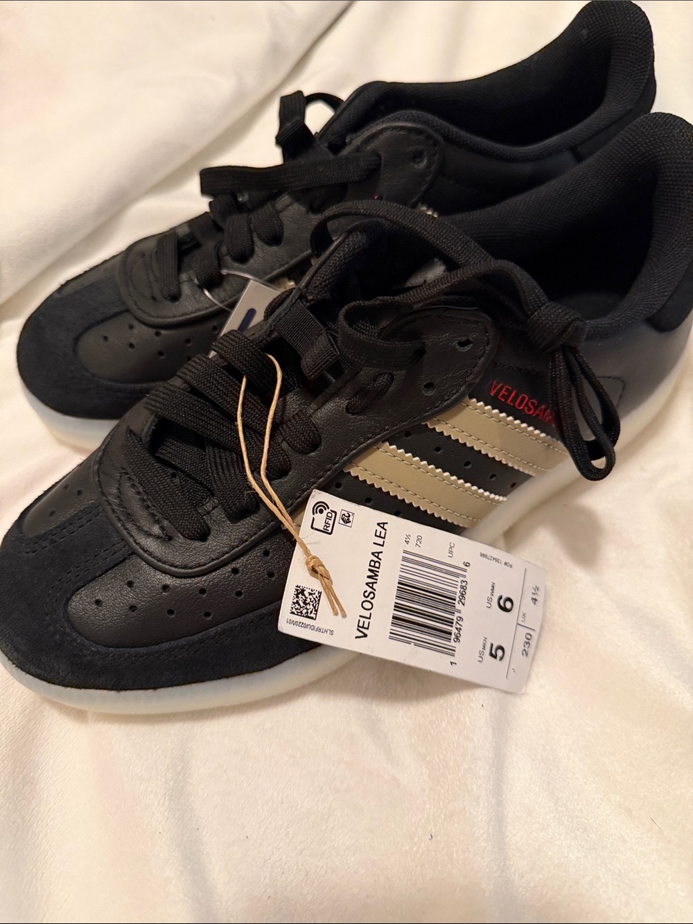 adidas Velosamba Lea Black with Beige Stripes Sneakers - Picture 3 of 7